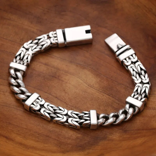Pulsera plateada con diseño de quilla de doble hilera y personalidad pacífica para hombres y mujeres