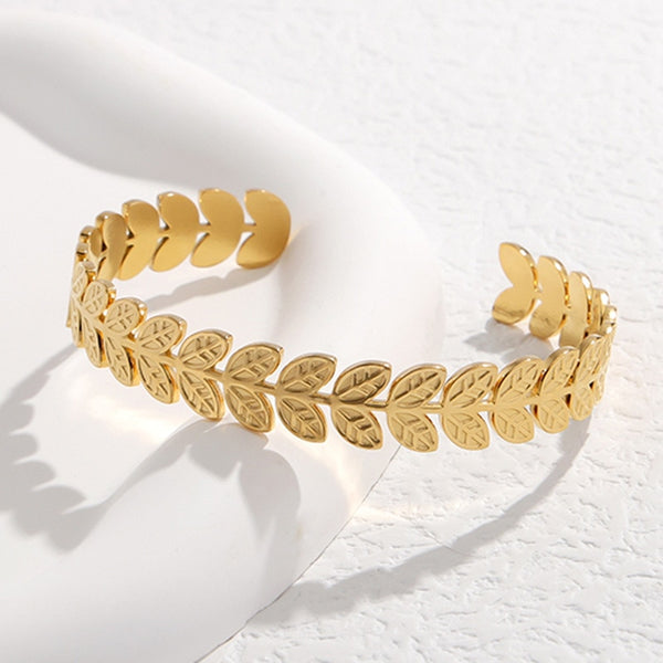Pulsera de acero inoxidable 316L con hojas de hierba para mujer