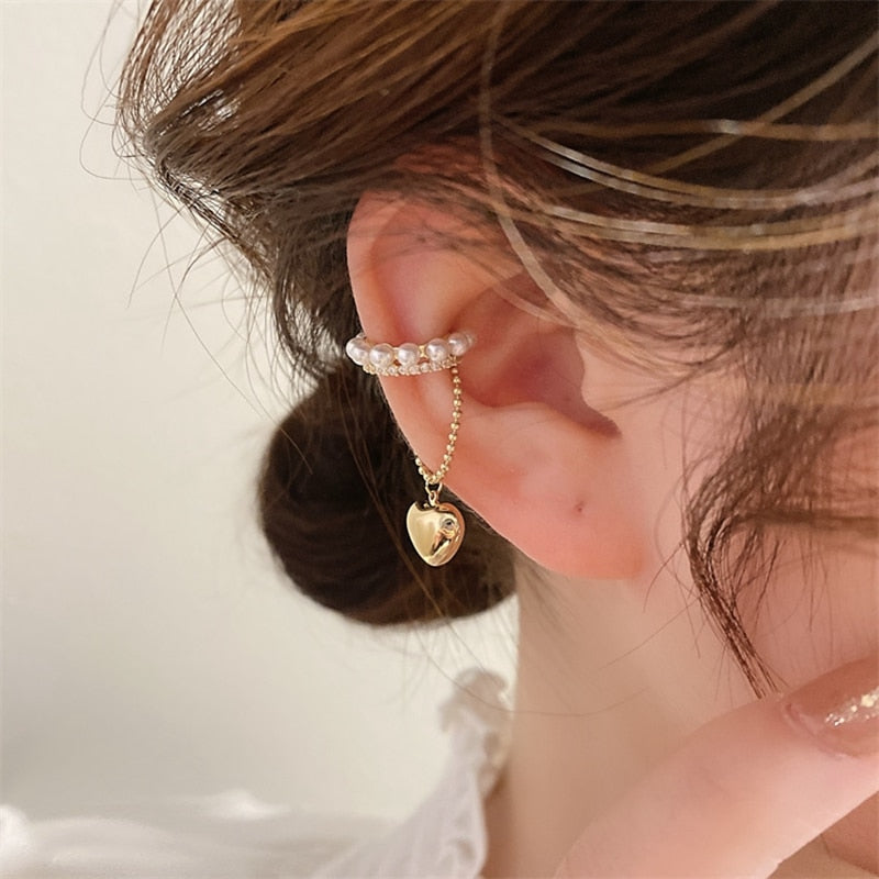 Korean Elegant Delicate Zircon Pearl Clip Earrings For Women