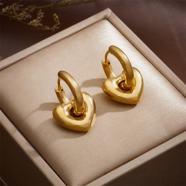 316L Stainless Steel Gold Color Heart Hoop Earrings For Women