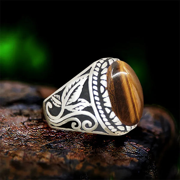 Anillos de acero inoxidable con ojo de tigre y lapislázuli ovalado