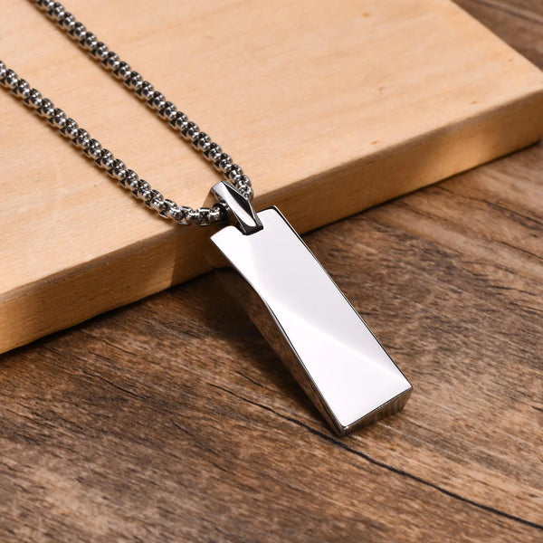 Rectangle Bar Pendants Necklaces for Men Stainless Steel Geometric Neckchain