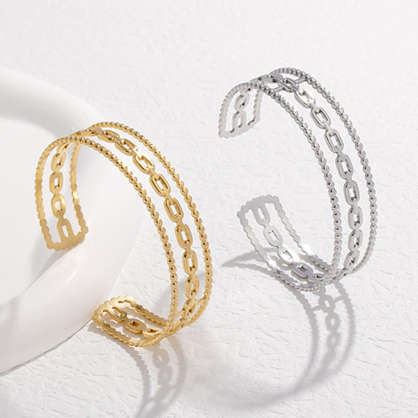Pulsera ajustable de acero inoxidable 316L con eslabones geométricos para mujer