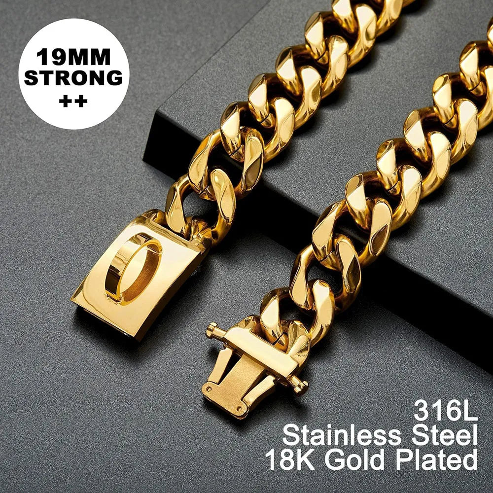 316L Stainless Steel 19mm Dog Metal Collar Chewproof Walking Chain