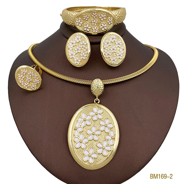 Conjunto de collar, pendientes, brazalete y anillo de lujo para regalo de boda o fiesta.