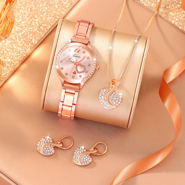 4Pcs Women's Fashion Trend Diamond Digital Steel Band Quartz Watch
