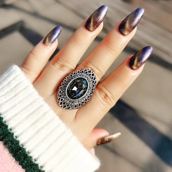 Luxury Vintage Blue Cubic Zircon Hollow Big Rings For Women