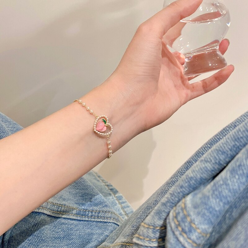 Korean Sweet Pink Opal Peach Bracelet For Women