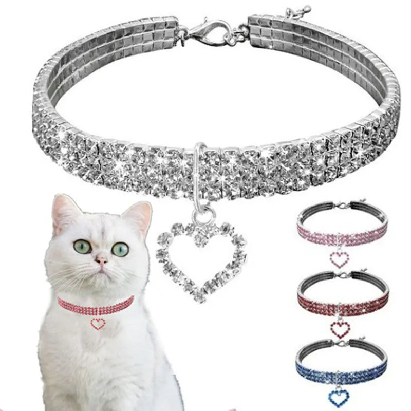 Cat Crystal Necklace Imitation Pearl Rhinestone Pendants Pearl Necklace Dog Collar Collars
