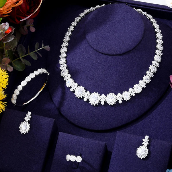 Famous Brand Wedding Necklace Earrings Jewelry Sets For Women Bridal 4PCS Earring Necklace Set