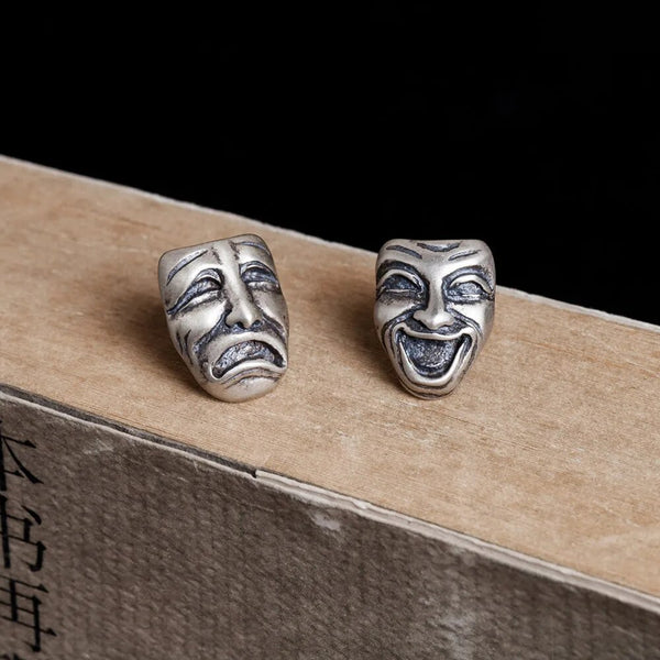 Pendiente de botón con cara de llanto y sonrisa retro creativa de plata de ley 925