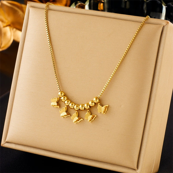 316L Stainless Steel Gold Color Butterfly Pendant Necklace For Women