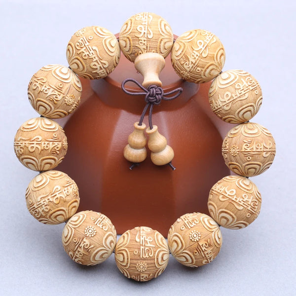 Pulsera de sándalo natural tibetano para hombre, 20 mm, cuentas de rosario de 6 caracteres