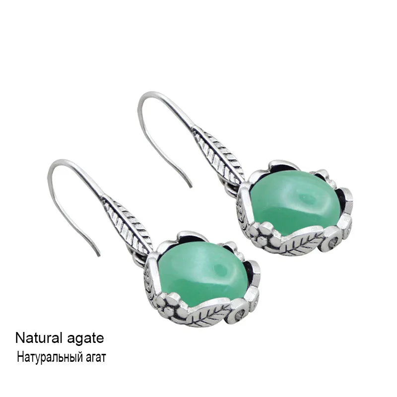 Vintage Look Round Natural Jades Quartz Earrings For Women