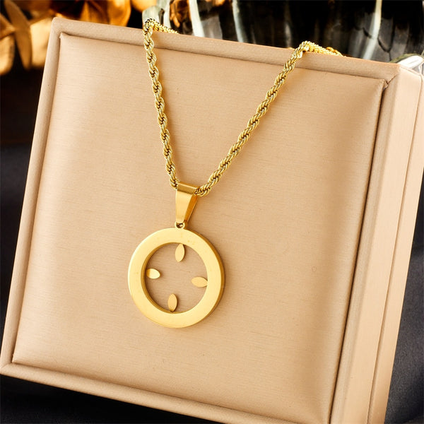 316L Stainless Steel Round Hollow Pendants Necklace For Women