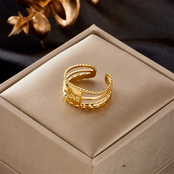 316L Stainless Steel LOVE Letter Open Ring Gold Color Luxury Design Rings For Women