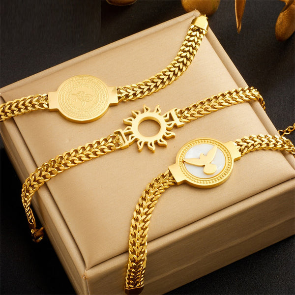 316L Stainless Steel Sun Totem Bird Bangles Bracelet For Women