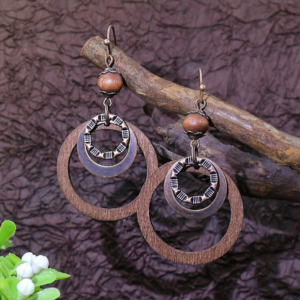 Pendientes bohemios étnicos con borlas de cuentas de madera para mujer
