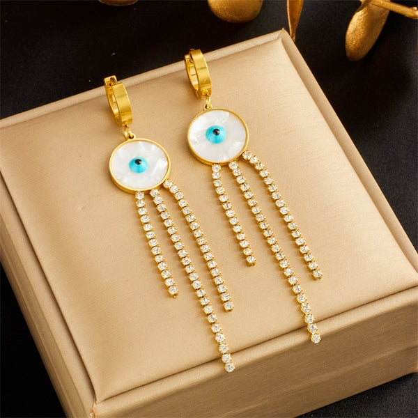 316L Stainless Steel Eye Butterfly Tassel Charm Earrings For Women
