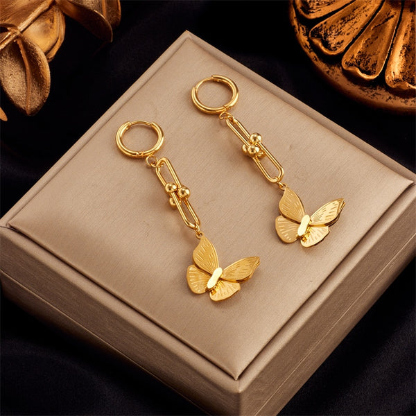316L Stainless Steel Butterfly Drop Earrings For Women