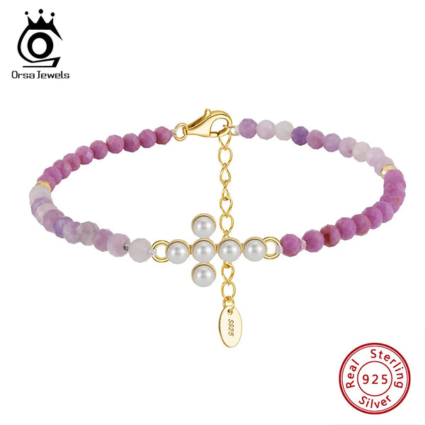 Pulsera de mica morada para mujer con perlas de agua dulce en plata 925