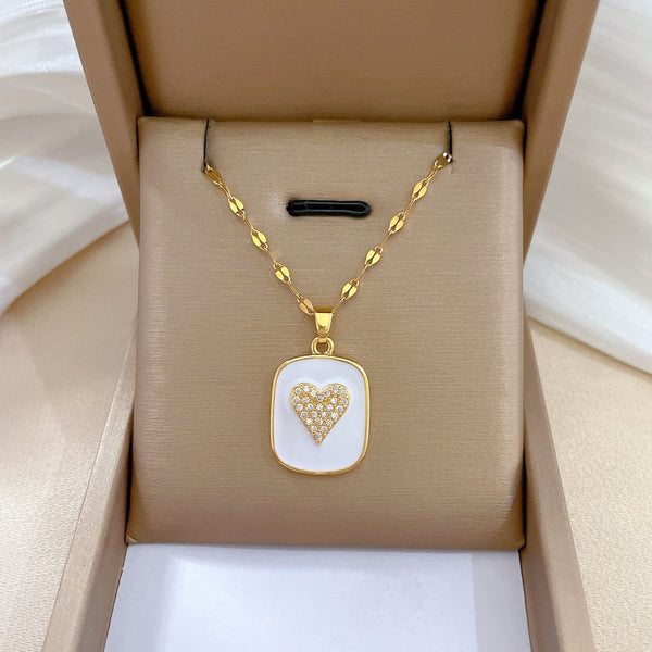 316L Stainless Steel Enameled Heart Pendant Necklace For Women
