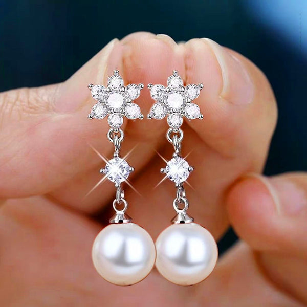 Temperament Imitation Pearl Dangle Earrings Luxury Cubic Zirconia Earrings
