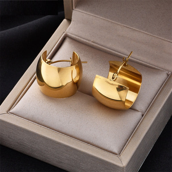 316L Stainless Gold Color Hollow Ball Hoop Earrings For Women