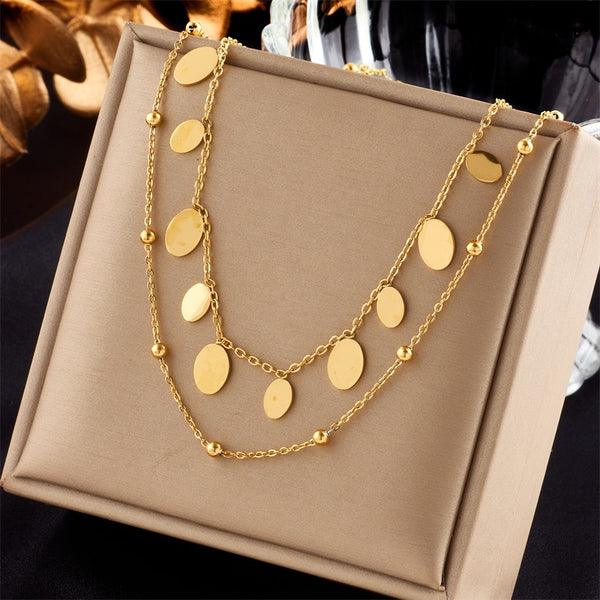 316L Stainless Steel Gold Color Oval Pendant Necklace For Women