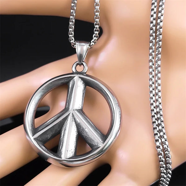 Collar con colgante vintage punk con símbolo de paz y amor para mujeres y hombres