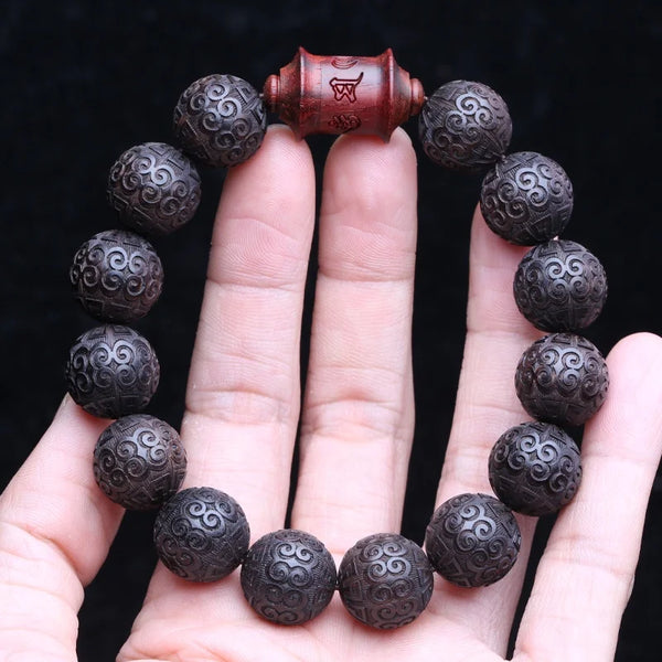 Pulsera de ébano natural, cuentas de nube auspiciosa de 15 mm, cuentas de oración