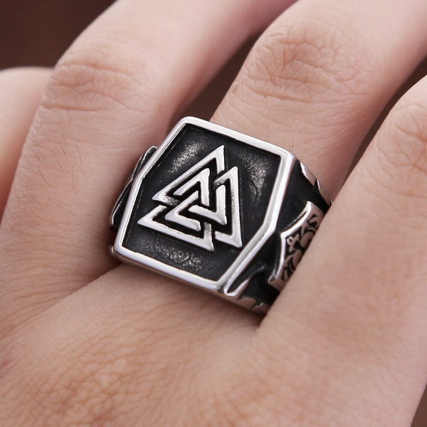 Anillo vikingo Valknut vintage de acero inoxidable 316L para hombre