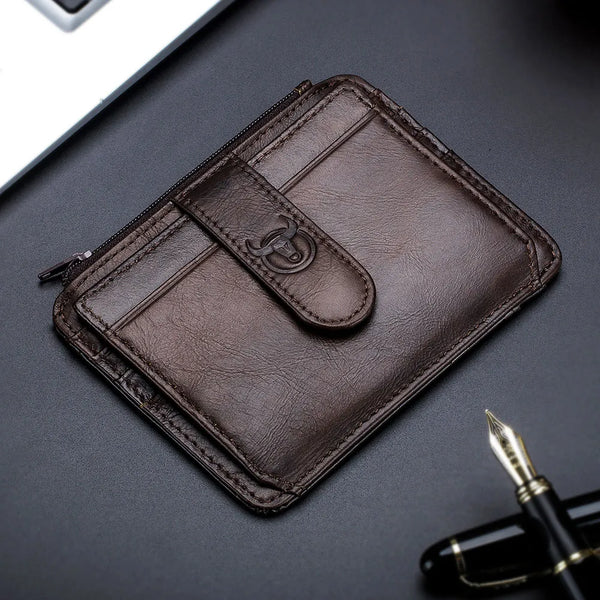 Tarjetero de cuero genuino con bloqueo RFID y cremallera, billetera para tarjetas de crédito, mini billetera delgada, tarjetero y porta tarjetas de identificación.