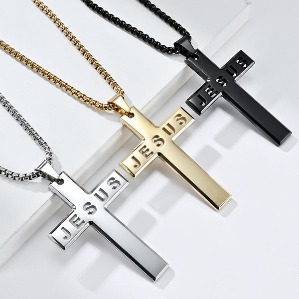 Colgante Megin D de acero inoxidable, titanio y cruz de Jesús con diseño simple y popular de hip hop.