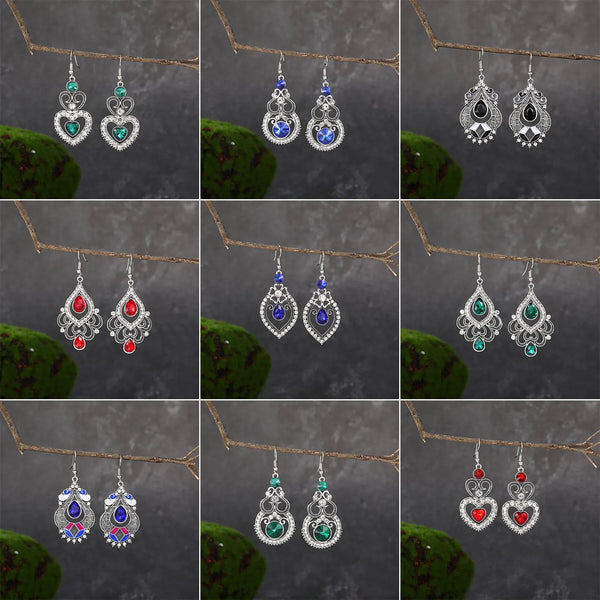 Pendientes elegantes de cristal azul y rojo para mujer, de moda francesa