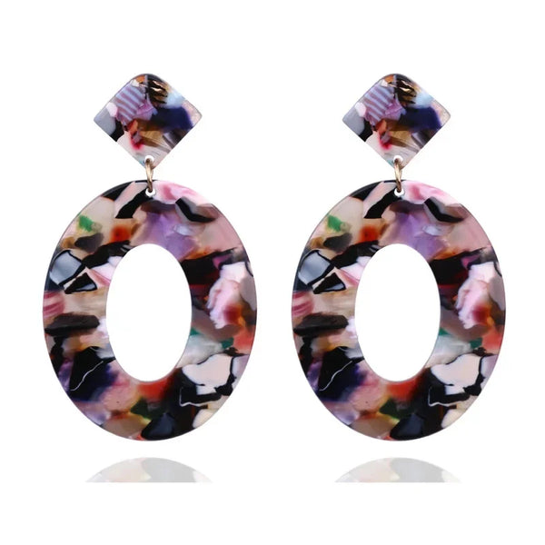 Multi Color Plastic Board Oval Shape Drop Earrings