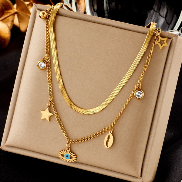 316L Stainless Steel Multi-layer Star Eye Pendant Necklace For Women