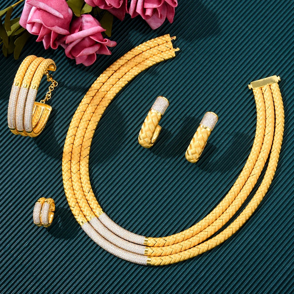 Gorgeous Shiny Bridal Necklace Bracelet Earrings Ring Jewelry set For Ladies Women