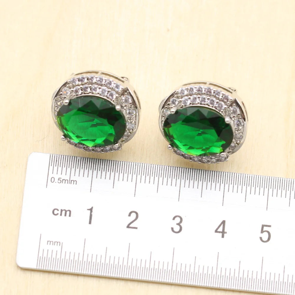 Green Zirconia Necklace Pendant Hoop Earrings Ring Bracelet For Women Gift