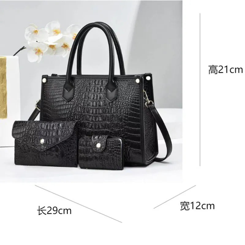 3 Pieces Sets Shoulder Bag for Women Retro Crocodile Pattern