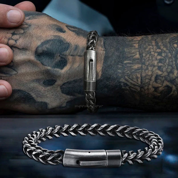 Men's Antique Silver Color  Franco Chain Bracelet