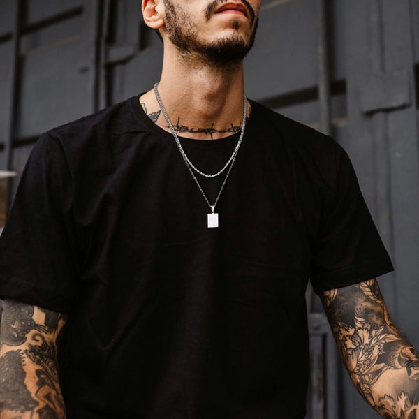Collares geométricos elegantes para hombre, colgante cuadrado de acero inoxidable resistente al agua.