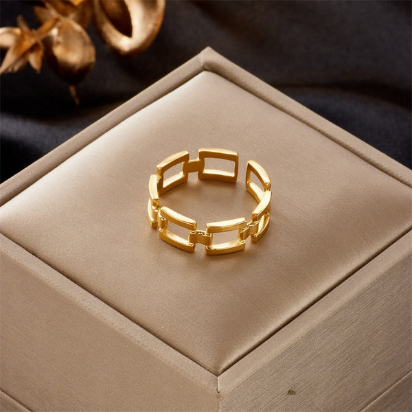 Anillo geométrico de acero inoxidable 316L color dorado para mujer