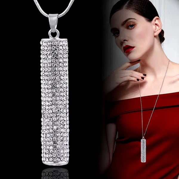 Collar vintage con colgante de cristal de circonita cúbica para mujer, cadena larga negra