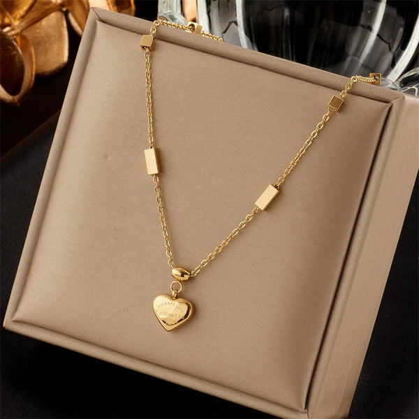 316L Stainless Steel Gold Color Heart Pendant Necklace For Women