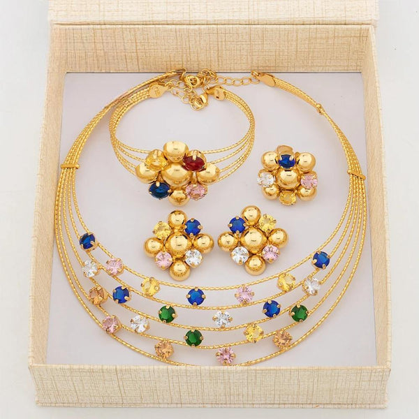 Dubai Italian Gold Plated Jewelry Women's Brazilian  Necklace Earrings