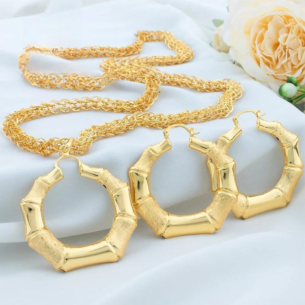 Bridal 80CM Necklace Bamboo Pendant Hoop Earrings for Women