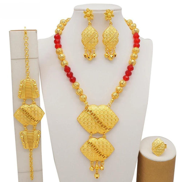 Dubai Gold Color  Nigerian Necklace Earrings Jewellery Set
