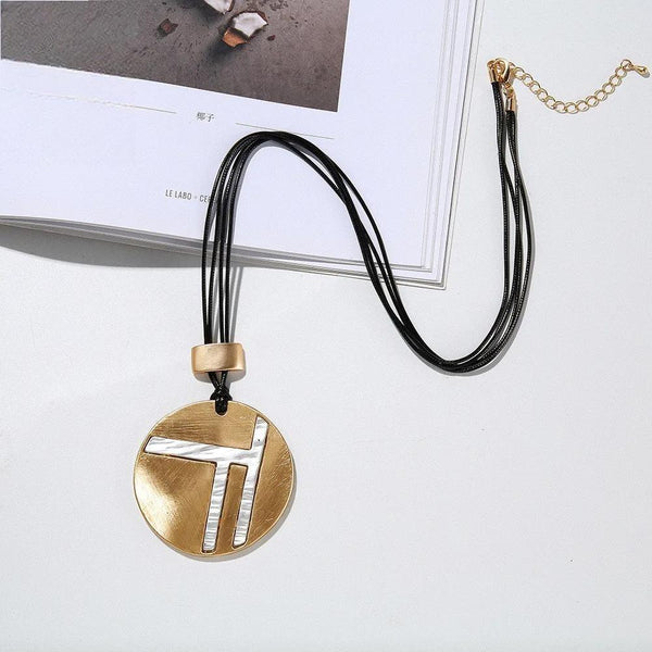 Fashion Goth Round Long Chains Collar Necklace Geometric Suspension Pendant for Women