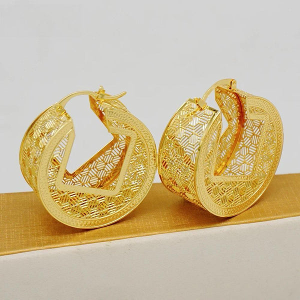 Luxury Jewelry Hollow Out Ear Clip Earrings Dangle Drop Copper Hoop Earrings